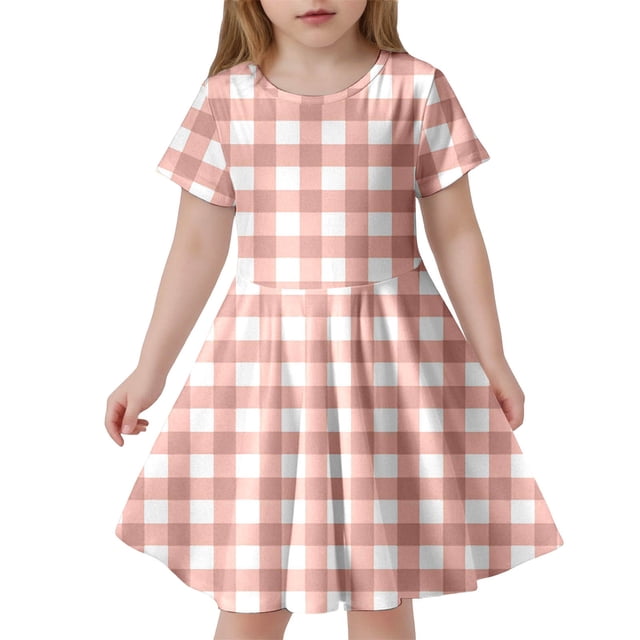 LUOGENLI Robe Mode pour Enfants à Carreaux Ajustée à Manches Courtes (6 14 Ans) Robe pour Filles Tendance Été Mini 8-9 Ans