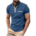 thumbnail image 2 of EOYWHK Henley Shirts for Men Business Casual Button Up Short Sleeve Tees Solid Color Stand Collar Work Blouse, 2 of 7