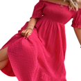 thumbnail image 3 of Women‘s Summer Pink Short Sleeve Off Shoulder A-line Beach Dress, 3 of 9