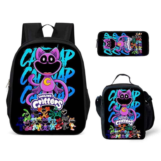 Smiling Critters School Bag Three-Piece Set Cartoon Backpack Shoulder Bag Pencil Bag Smiling Little Animals 1 -WEVALLEY