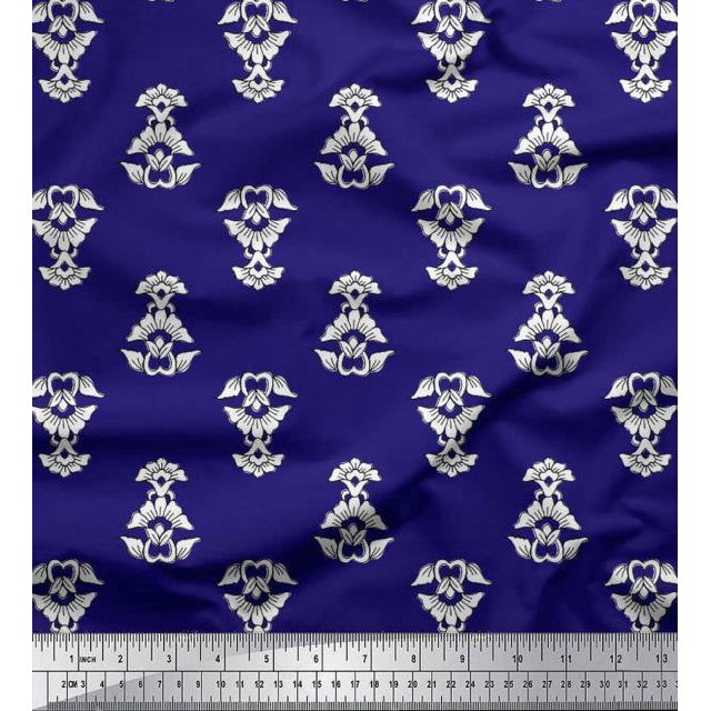 Soimoi Polyester Crepe Fabric Leaves & Floral Block Print Sewing Fabric Yard 42 Inch Wide