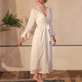 thumbnail image 4 of Penkiiy Womens Long Robe Satin Lace Nightgowns Soft Ruffle Sleeve Bathrobe S White, 4 of 4