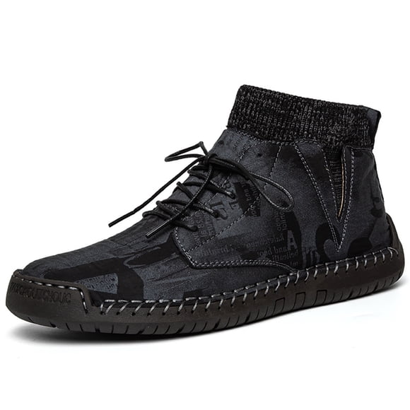 Mens Casual Shoes Lace Up Keep Warm British High Top Lightweight Fashion Rubber Ankle Chukka Boots Winter Plus Size Fashion Sports Shoes Black