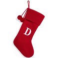 thumbnail image 1 of Christmas Knitted Stocking With Personalised Alphabet Letter Initial Red Socks Christmas Alphabet Tree D, 1 of 9