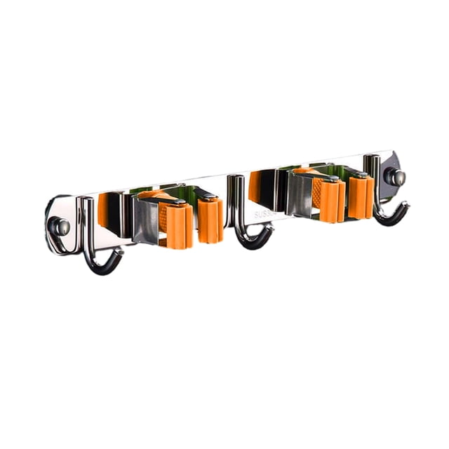 ZheElen Support Pratique pour Écouvillon en Acier Inoxydable - Fabrication Résistante à la Corrosion, Rapide, Robuste, Support Multifonction pour Écouvillon, Support pour Balai, orange, 2 Pinces et 3 Crochets, 1 Ensemble