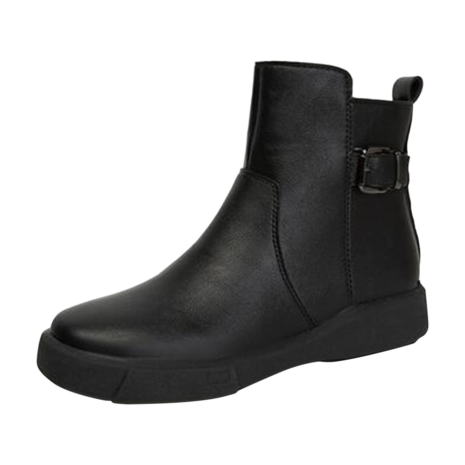 jovati Chaussures pour Femmes Bout Pointu Couleur Unie Chaudes à Fermeture Éclair Décontractées Rétro Talon Bas Couture Mode Bottines à Boucle de Ceinture