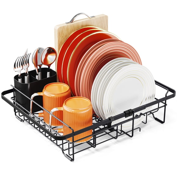 KK KINGRACK Égouttoir à Vaisselle, Égouttoir en Métal Extensible, Égouttoir Antirouille pour Comptoir de Cuisine, Noir
