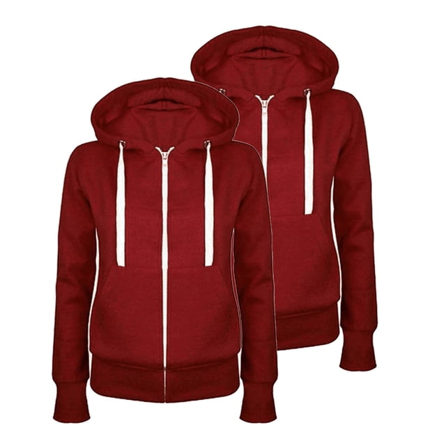 Vestes à Capuche pour Femmes, Lot de 2, Vestes Décontractées à Fermeture Éclair, Vestes en Molleton à Fermeture Éclair Complète à l'Avant et Capuche, Hiver, Légères, Manches Longues, Chandails à Capuche, Chandail, Manteau, Vêtement d'Extérieur, C-Wine L