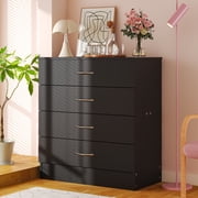 Ktaxon Black Chest of Drawers Dresser Wood Organizer Cabinet, 4 Drawer Nightstand Side Table, Furniture for Bedroom