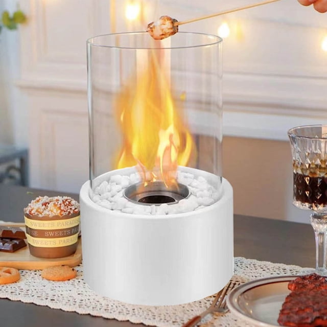 Bio Tabletop Fireplace With Decorative Stones And Fire Extinguisher For Indoor And Outdoor Use Patio Balcony Garden Decorative Heating