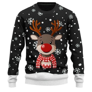 LUOGENLI Chandail de Noël pour Homme Gilet de Noël Imprimé Renne Tricot Col Roulé Chandail à Capuchon Douillet et Stylé Chandail des Fêtes Chandails pour Hommes Cardigan Grande Taille Noir Taille TTG