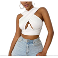 thumbnail image 1 of Honganda Débardeurs Croisés pour Femmes, Crop Top Sans Manches Couleur Unie, 1 of 2