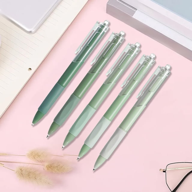 RRJ 5 Pack Retractable Ballpoint Pens, Quick Drying 0.5mm Black Ink Pens, Smooth Writing Pens for Study Exams Office Home, Large Capacity 5ml Ink Pens, Click Button Pens for Study Professionals