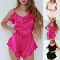 thumbnail image 2 of B91xZ Pyjamas pour Femmes Col en V Lingerie Aguichant Satin Pyjama Ensemble Cami Shorts, Rose P, 2 of 4