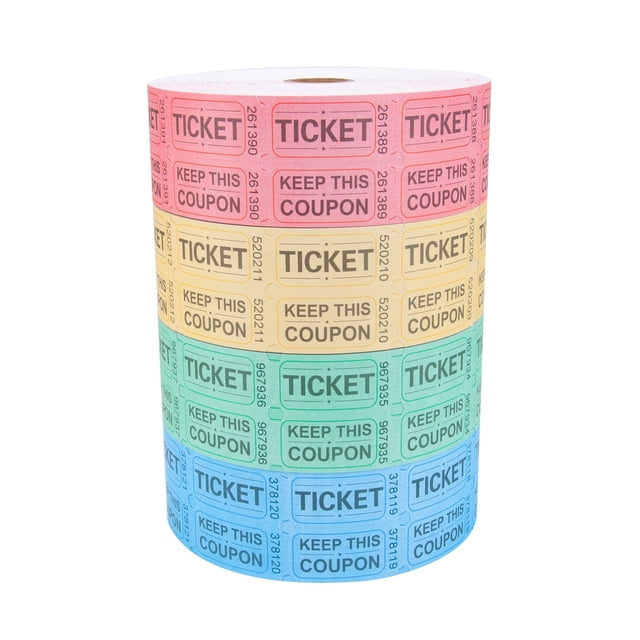 8000 Rouleaux de Billets de Tirage Assortis, Ensemble de Billets de Tirage Double de 4 Couleurs Imprimables pour Tirage, Événements, Salle de Classe, Entrée, Récompense de Classe et Prix de Porte