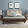 thumbnail image 1 of DG Casa Soloman Mid Century Modern Upholstered Platform Bed Frame, King Size, Beige, 1 of 10