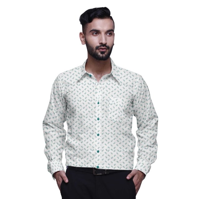 BESTMAN Cotton Formal Shirts For Men Slim Fit Printed Full Sleeve Shirts For Men