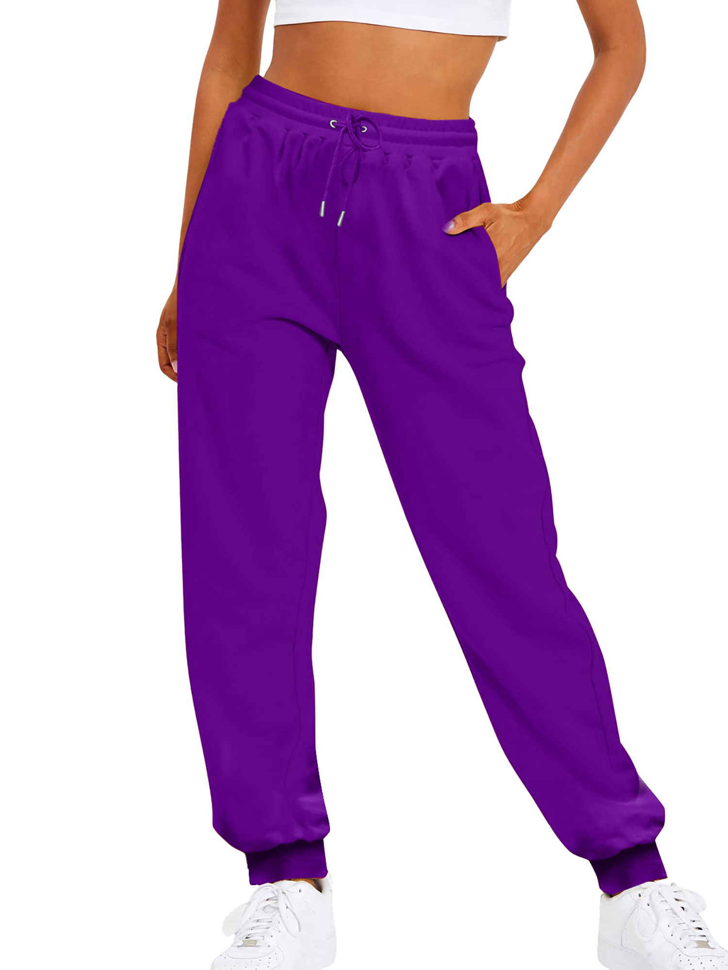 Innerwin Trousers Solid Color Ladies Bottoms Holiday Straight Leg Lounge Sweatpants Purple XL