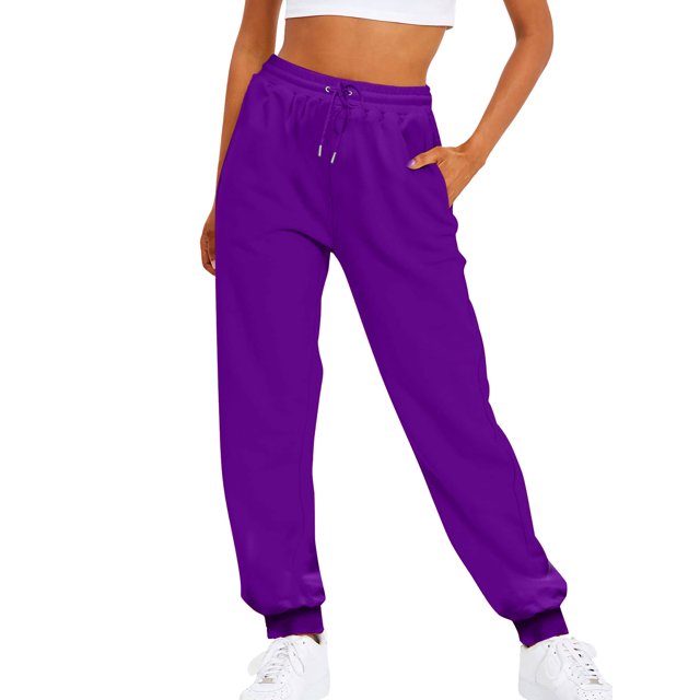 Innerwin Trousers Solid Color Ladies Bottoms Holiday Straight Leg Lounge Sweatpants Purple M