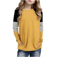 thumbnail image 1 of Posijego Girls Striped Long Sleeve Shirts Kids Round Neck Color Block Tunic Tops Spring T-Shirts Size 4-14 Years, 1 of 6