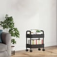 thumbnail image 3 of Todaioua 2-Tier Plastic Rolling Utility Cart with Handle, Multi-Functional Storage Trolley for Office, Living Room, Kitchen, Movable Storage Organizer with Wheels, Black, 3 of 6
