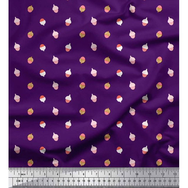 Soimoi Purple Modal Satin Fabric Oaknut Fruits Fabric Prints By Yard 42 Inch Wide