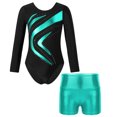 thumbnail image 1 of TiaoBug Girls 2Pcs Rhinestone Tracksuit Long Sleeve Gymnastics Dance Outfit Leotard with Shorts Unitard C05 12, 1 of 7
