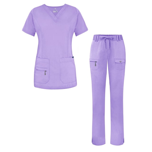 Adar Uniforms Women's Scrub Set - Enhanced V-Neck Top/Multi Pocket Pants