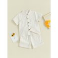 thumbnail image 3 of Gupgi Boys Summer Cotton Outfits Kids Solid Color Buttons Short Sleeve Tops Elastic Waist Shorts, 2Pcs Set, 3 of 6