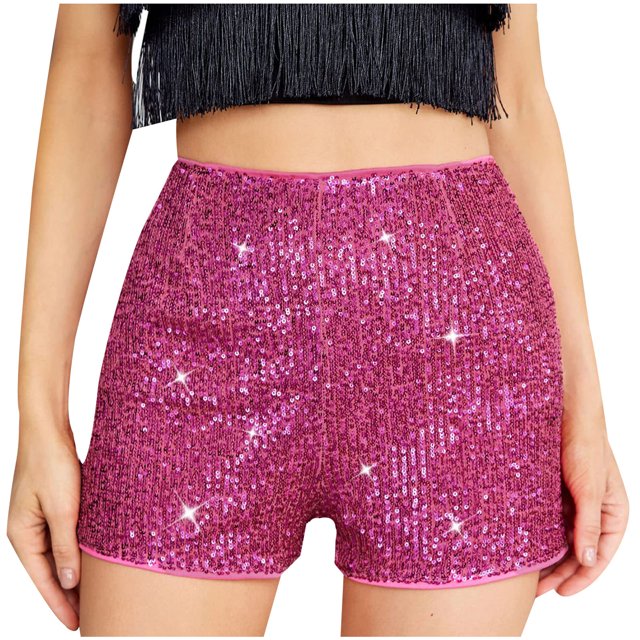 Yuyuzo Women's High Waisted Sequin Shorts, Solid Color, Large