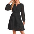 thumbnail image 3 of Gspmoly Robes pour Femmes, Robe à Manches Longues Plissée à Col en V Ajourée avec Oeillets Brodés, Robe à Manches Longues à Col en V Longueur Genou, Robes de Mariage pour Femmes jusqu'à 65 % de Rabais, 3 of 3