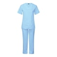 thumbnail image 3 of DPTALR Ensemble d'Infirmière pour Femmes à Manches Courtes, Couleur Unie, avec Poche, Col en V, 3 of 6