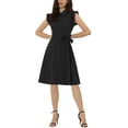 thumbnail image 2 of INSPIRE CHIC Robe-Chemise pour Femme Manches Cap Pointes Col à Pointes Taille à Nouer Boutons Mi-Longues TG Noir, 2 of 6