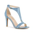 thumbnail image 1 of BLISSFUL STEP Women's T Strap Open Toe Stiletto Heel Sandals Blue 9, 1 of 8