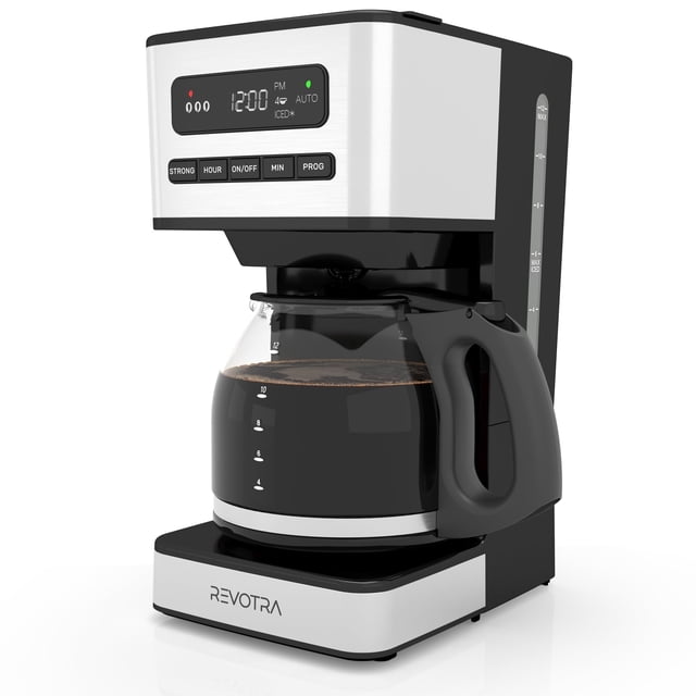 REVOTRA 12-Cup Programmable Coffee Maker, Regular & Strong Brew Drip Coffee Machine, 1-4 Cup and Ice Coffee Setting, 24H Timer, Auto Shut-Off, Keep Warm,