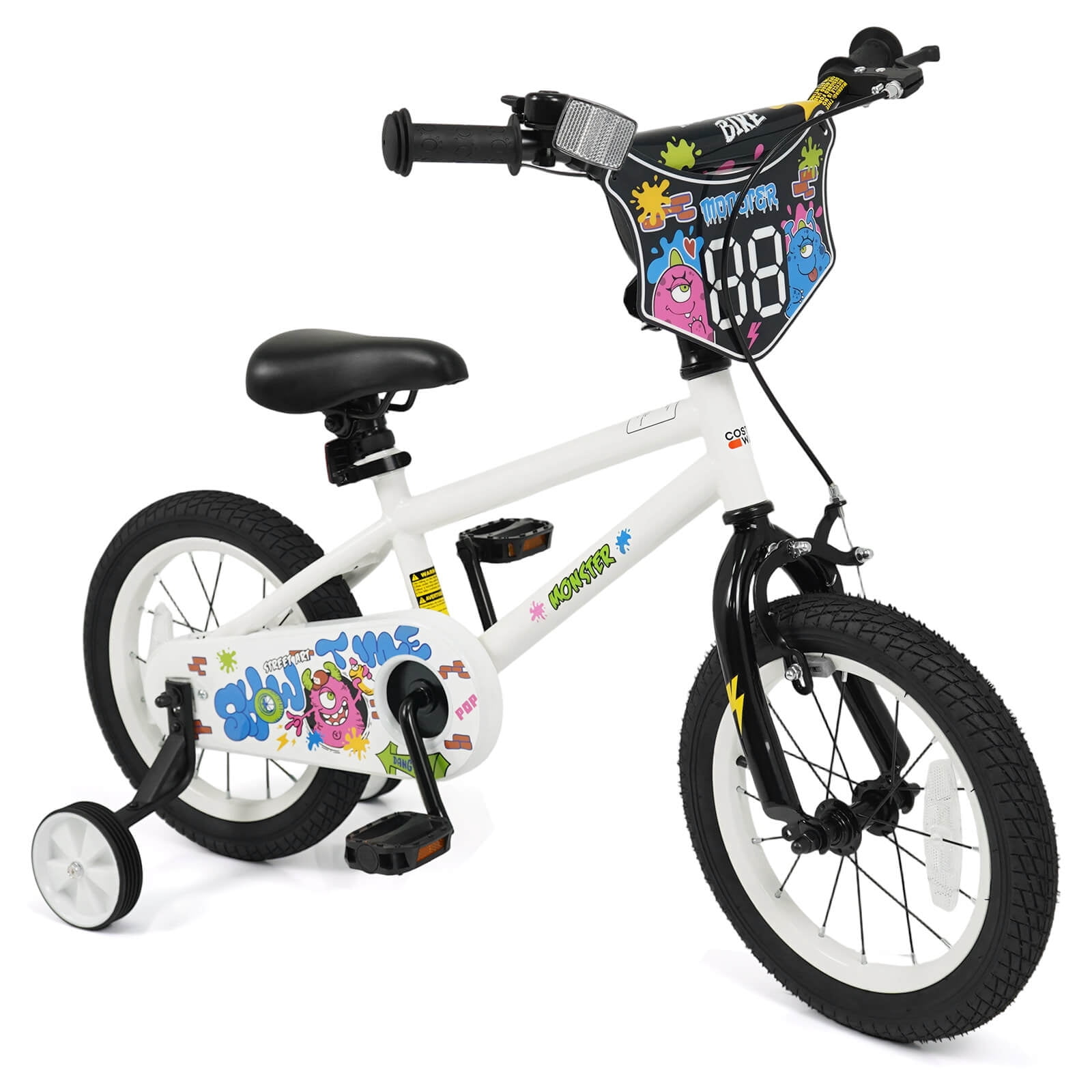 Costway Vélo pour enfants de 14 pouces avec roues d'entraînement. Freins à main et à rétropédalage. Siège réglable