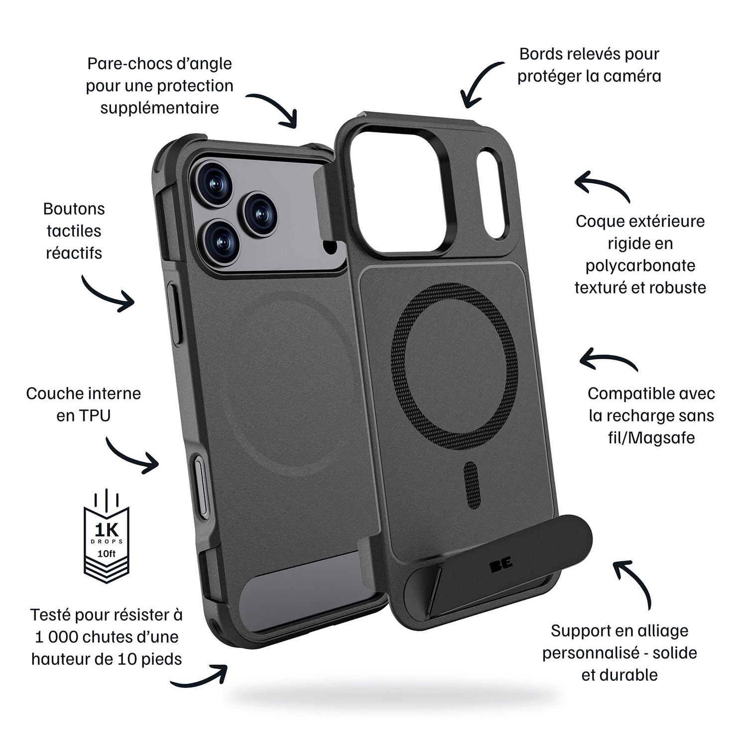 Blu Element Étui Armour Ultra MagSafe avec Kickstand Noir pour iPhone 17 Pro