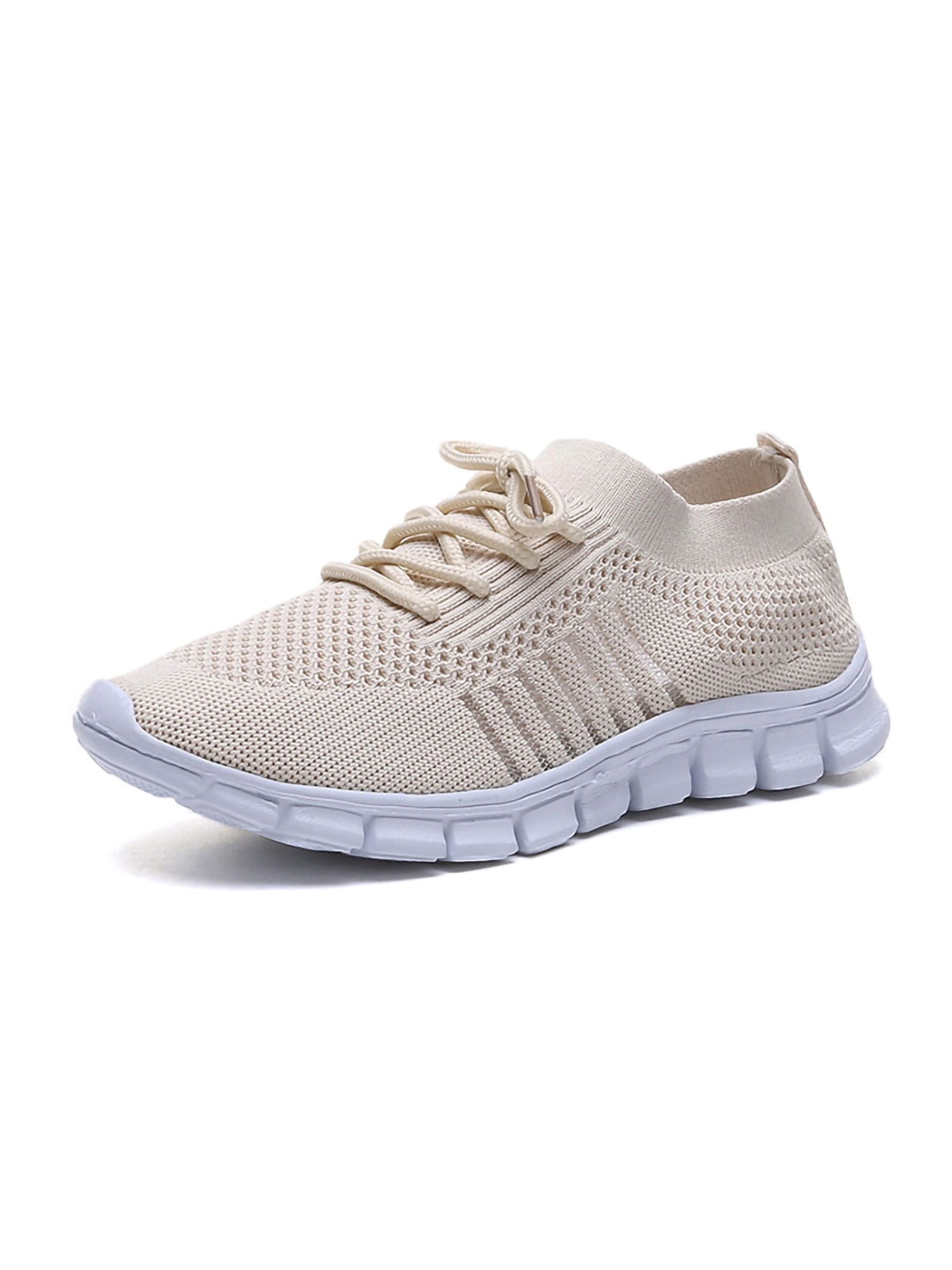 UKAP Ladies Trainers Round Toe Sneakers Solid Color Flats Women's Comfortable Beige 8