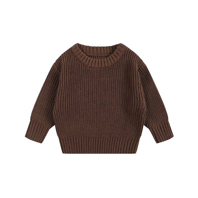 MIASHUI Chandails pour Tout-Petits Garçons Filles Col Ras du Cou Manches Longues Chandail Uni Hauts Tricotés, Café, 3-4 Ans