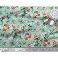 thumbnail image 2 of Soimoi Blue Polyester Crepe Fabric Cat,Insect & Rose Buds Flower Decor Fabric Printed BTY 42 Inch Wide, 2 of 3