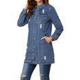 thumbnail image 4 of INSPIRE CHIC Women's Casual Long Sleeve Button Down Long Distressed Denim Jacket S Light Blue, 4 of 6