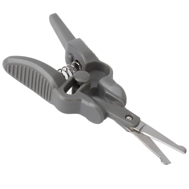 Nose Hair Scissors by Estink, featuring a compact and portable design with a rounded tip for safe and gentle trimming. Made from durable PP and 420 stainless steel, these scissors are ideal for trimming nose and armpit hair. The lightweight and ergonomic design includes a spring mechanism for ease of use, shown in a grey finish.