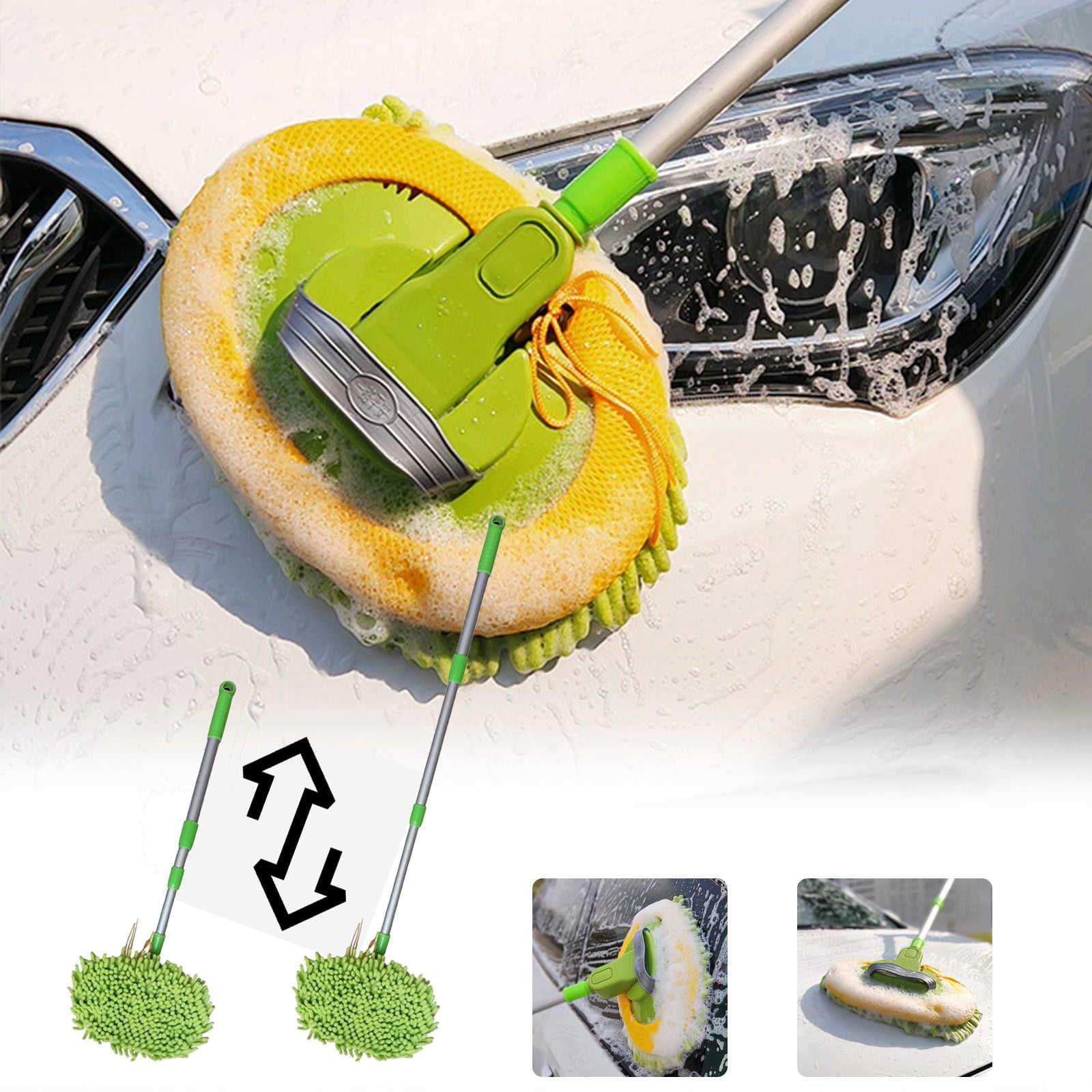 TopLLC Car Accessories, Car Wash Mop Soft Bristle Brush Chenille Telescopic Long Pole Soft Does Not Hurt The Paint Car Wash Tools Car Wash Brush carwash mop