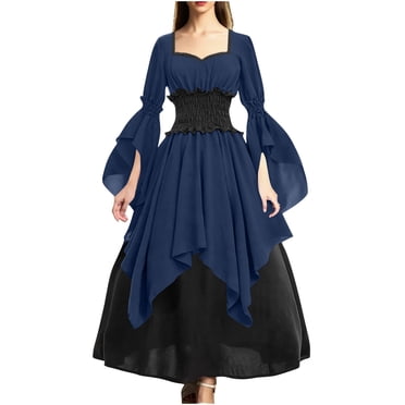 Tqyyweavej Women's Medieval Costume Renaissance Dress Vintage Victorian Ball Gown Gothic Pirate Witch Halloween Costume