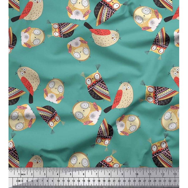 Soimoi Cotton Poplin Fabric Bird & Owl Kids Printed Fabric 1 Yard 42 Inch Wide