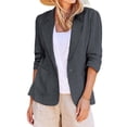 thumbnail image 1 of IMENGL Linen Casual 3/4 Stretchy Ruched Sleeve Lightweight Work Office Jacket, Gray 4XL, Size M-5XL, 1 of 9