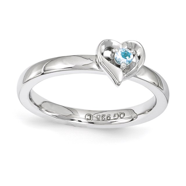 Bague Cœur en Argent Sterling Stackable Expressions Topaze Bleue Taille 5