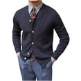 thumbnail image 1 of Lovzfmll Men's Knit Cardigan V-Neck Jacquard Pattern Open Front Black, M, 1 of 3