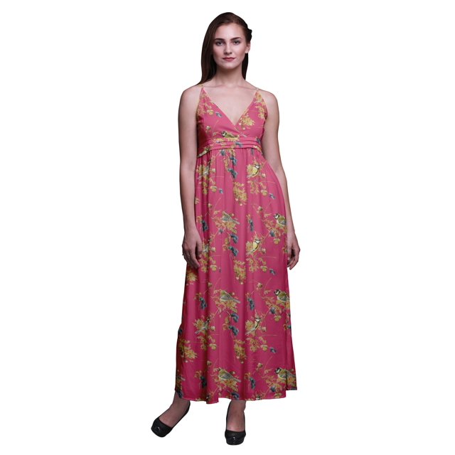 Bimba Robe Longue Chic Imprimée pour Femmes avec Oiseaux, Style Bohème, Maxi d'Été, Tenue de Plage - Moyen