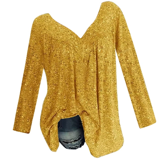 Pompotops Blouse à Manches Longues Col en V Imprimée pour Femmes Grande Taille Pull Tops Chemise Liquidation